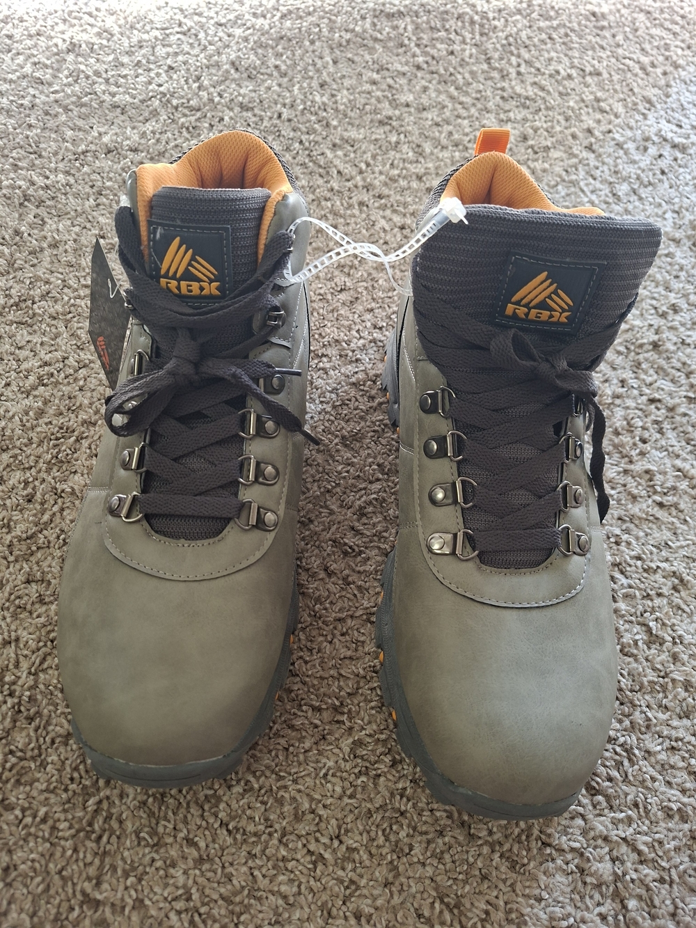 RBX Men's Hiking Boots Gray Orange Water Resistant Lace-Up Trail Boots Size 13